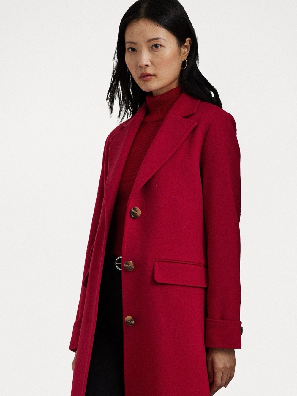 Ralph Lauren Cranberry Red Wool Single-Breasted Coat